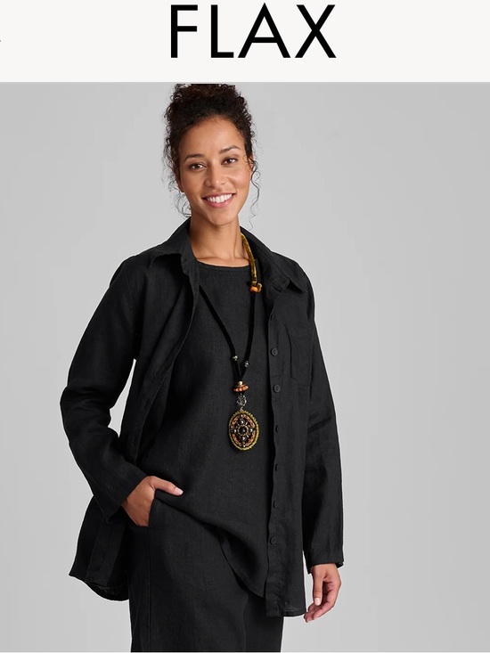 Flax Jackets & Blazers - FLAX Black Linen Button Down Long Sleeve Shirt - Small